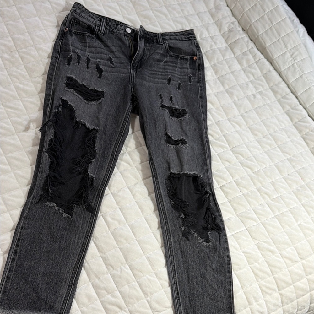 Women’s Distressed Black Gray Skinny Jeans
